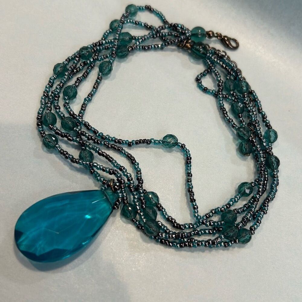 #1 Deep aqua blue acrylic beads with accenting seed beads, 15 inch choker neckla